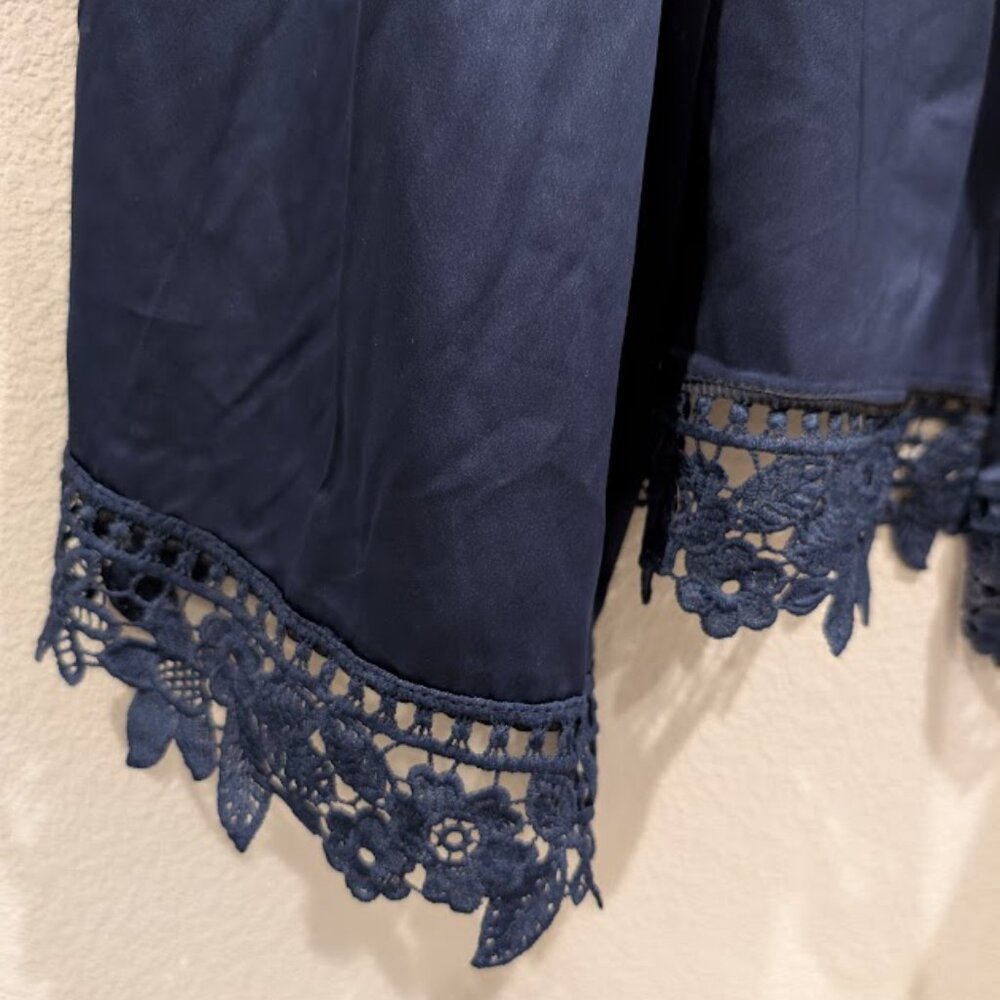 Short Navy Silk Robe - Picture 2 of 2